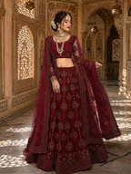 Royal Mirror Palace Bridal Portrait in Deep Maroon Lehenga
