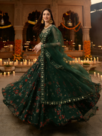 Elegant Embroidered Semi Stitched Lehenga Choli for Women – Green