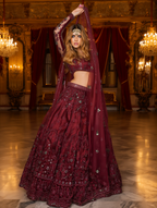 Elegant Embroidered Semi Stitched Lehenga Choli for Women – Maroon