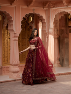 Trivety Embroidered Semi Stitched Lehenga Choli – Maroon