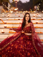 Trivety Embroidered Semi Stitched Lehenga Choli – Maroon