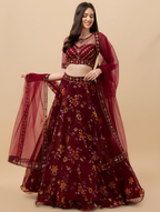 Trivety Embroidered Semi Stitched Lehenga Choli – Maroon