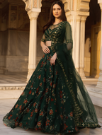 Elegant Embroidered Semi Stitched Lehenga Choli for Women – Green