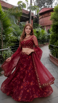 Trivety Embroidered Semi Stitched Lehenga Choli – Maroon