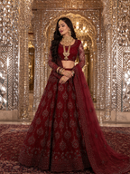 Royal Mirror Palace Bridal Portrait in Deep Maroon Lehenga
