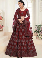 Royal Mirror Palace Bridal Portrait in Deep Maroon Lehenga