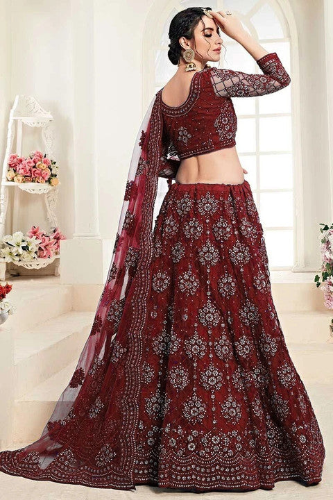 Royal Mirror Palace Bridal Portrait in Deep Maroon Lehenga