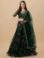 Elegant Embroidered Semi Stitched Lehenga Choli for Women – Green