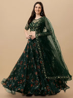 Elegant Embroidered Semi Stitched Lehenga Choli for Women – Green