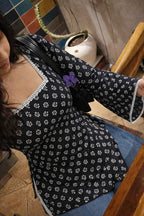 Women’s Black Floral Printed Square Neck Tunic Top with Bell Sleeves | Cotton Blend | Hip Length | Casual Western Wear